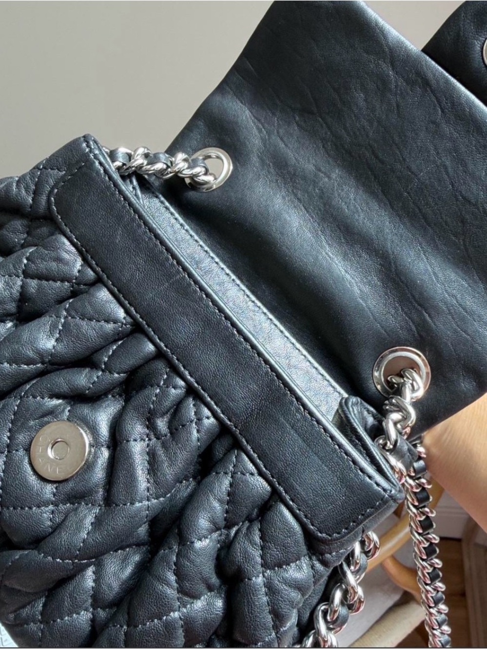 Chanel Chain Around Flap Bag Black Lambskin Silver HW w/ COA - Picture 10 of 11